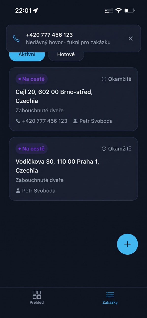 Seznam zakázek v tmavém režimu